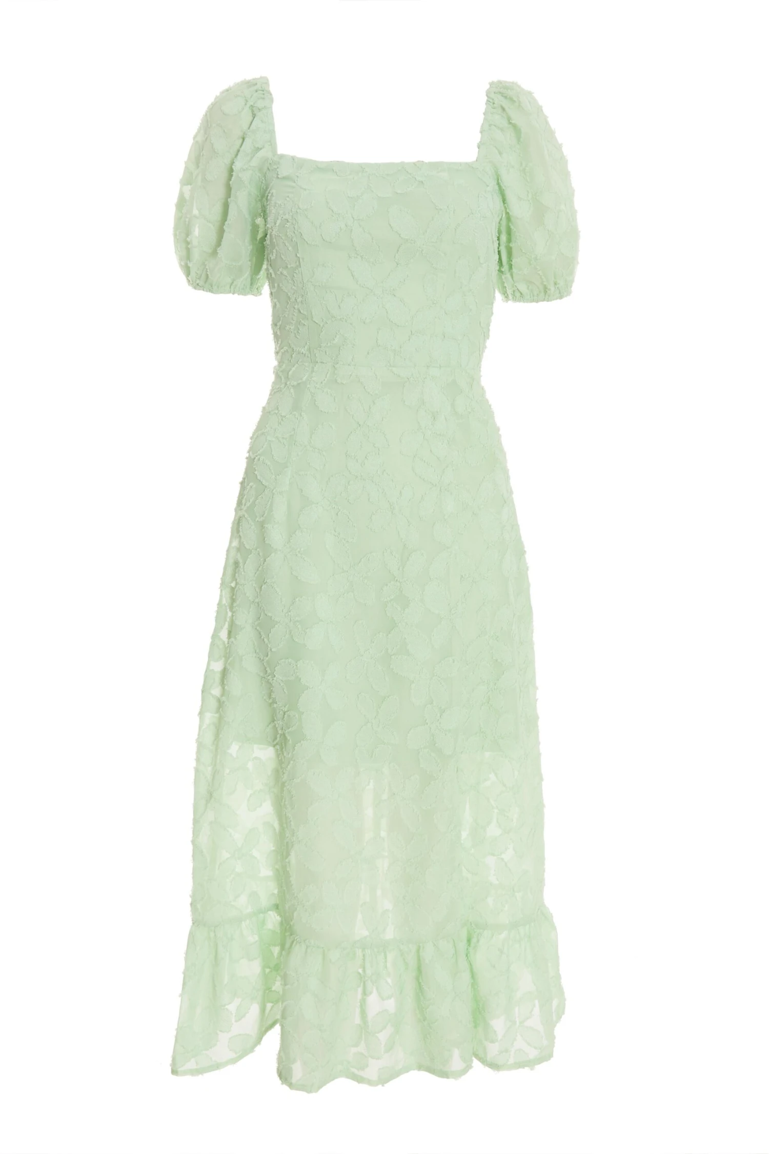 Sage Jacquard Puff Sleeve Midi Dress 3 Sage Jacquard Puff Sleeve Midi Dress