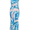 Petite Blue Satin Marble Print Midaxi Dress -Deals Clothifyr Store 00100037193 ZM