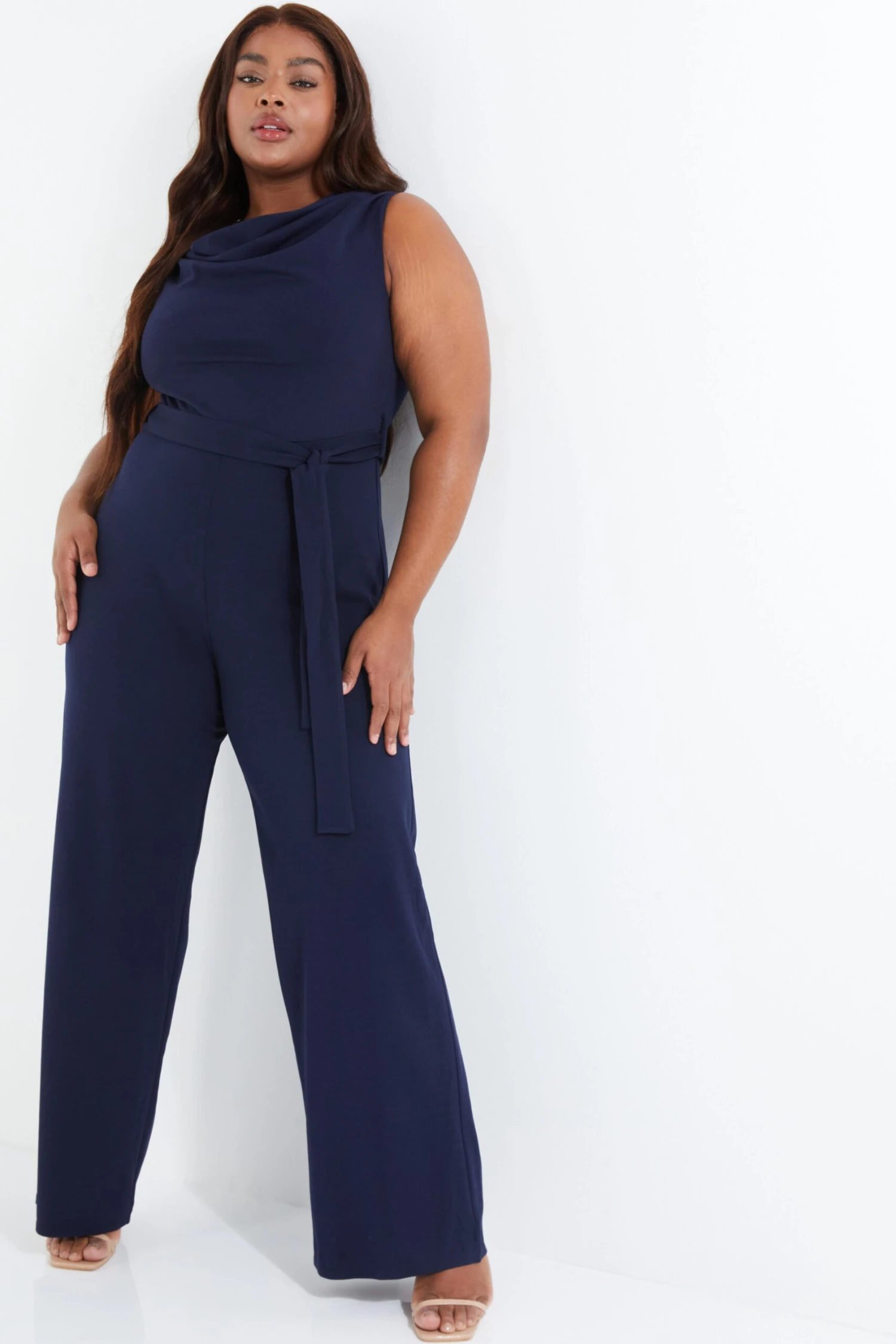 Curve Navy Cowl Neck Palazzo Jumpsuit 4 Curve Navy Cowl Neck Palazzo Jumpsuit - Image 2