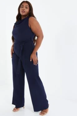 Curve Navy Cowl Neck Palazzo Jumpsuit 11 Curve Navy Cowl Neck Palazzo Jumpsuit -Deals Clothifyr Store 00100037200 XS
