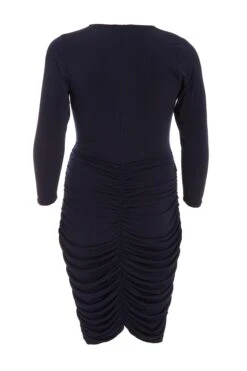 Curve Navy Ruched Wrap Midi Dress -Deals Clothifyr Store 00100037201 ZB