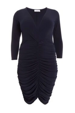 Curve Navy Ruched Wrap Midi Dress