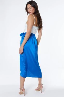 Royal Blue Satin Wrap Midi Skirt -Deals Clothifyr Store 00100037212 XB