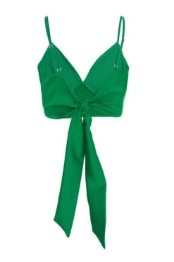 Green Satin Tie Back Crop Top -Deals Clothifyr Store 00100037213 ZB
