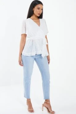 Cream Chiffon Lace Peplum Top -Deals Clothifyr Store 00100037228 XS