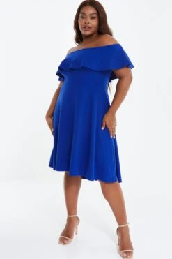 Curve Royal Blue Bardot Skater Dress -Deals Clothifyr Store 00100037279 XS