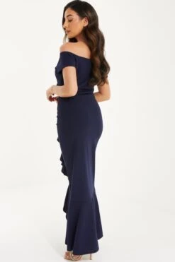 Petite Navy Bardot Frill Maxi Dress -Deals Clothifyr Store 00100037284 XB
