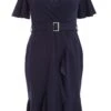 Curve Navy Wrap Buckle Midi Dress -Deals Clothifyr Store 00100037287 ZM