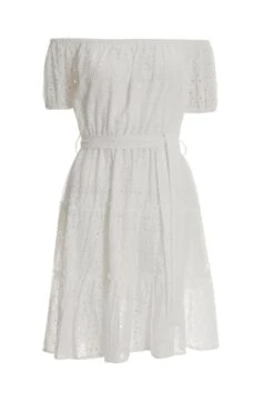 Petite White Embroidered Bardot Mini Dress
