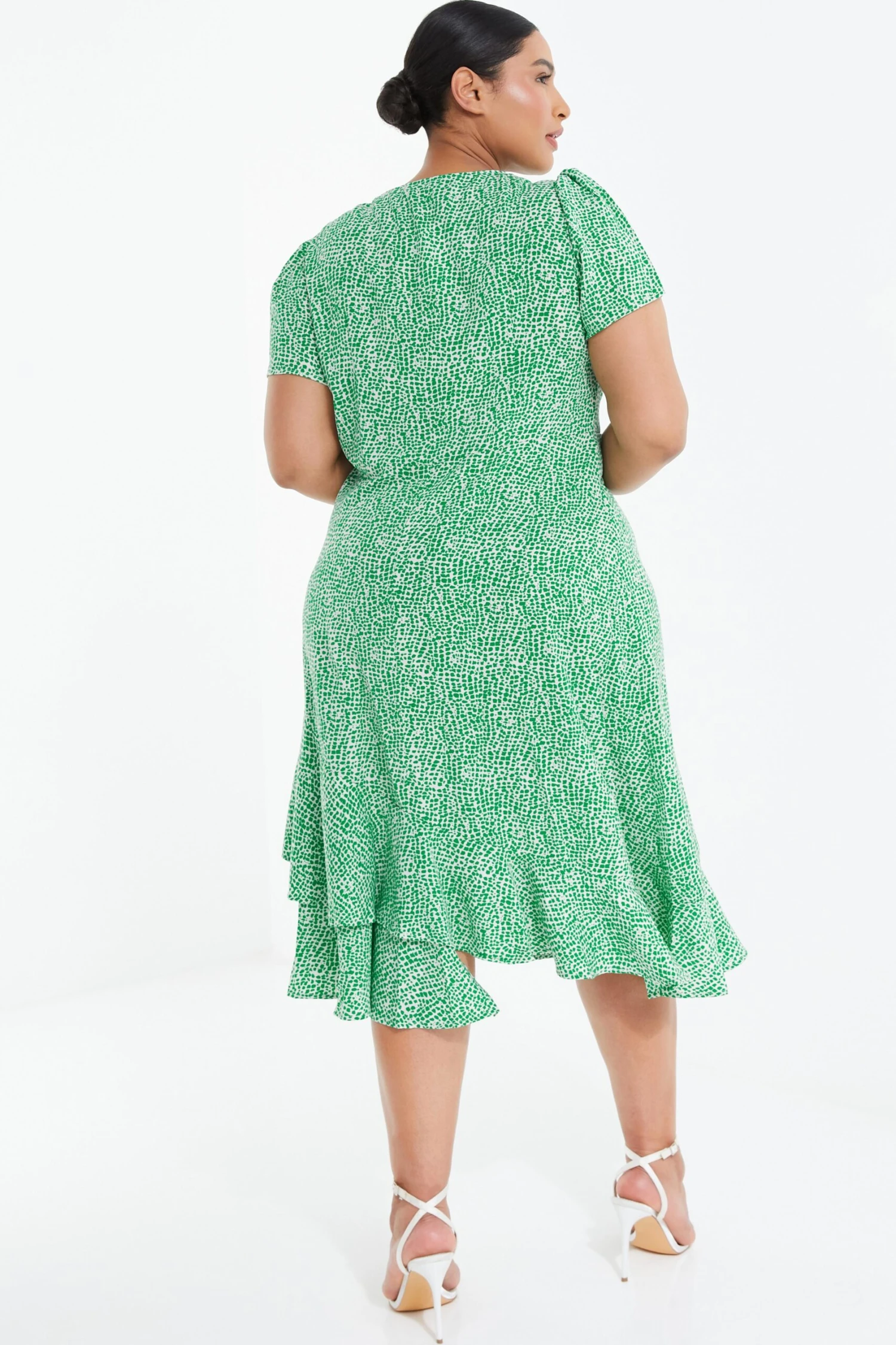 Curve Green Polka Dot Frill Midi Dress 5 Curve Green Polka Dot Frill Midi Dress - Image 3