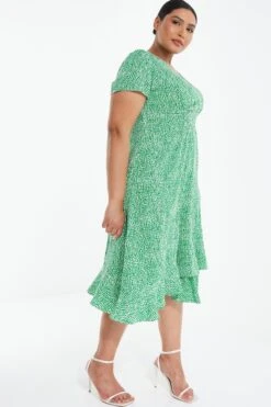 Curve Green Polka Dot Frill Midi Dress 11 Curve Green Polka Dot Frill Midi Dress -Deals Clothifyr Store 00100037295 XS