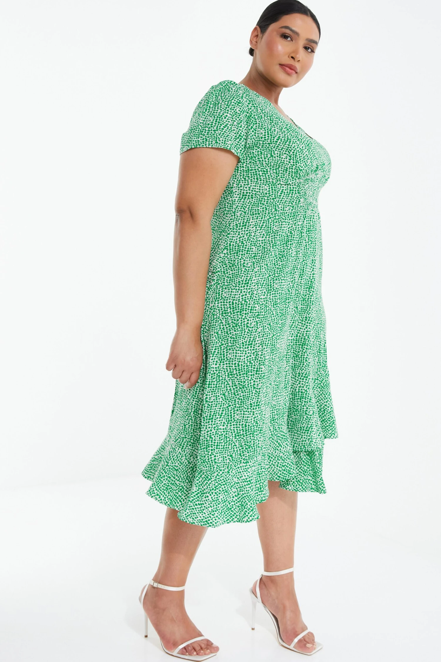 Curve Green Polka Dot Frill Midi Dress 6 Curve Green Polka Dot Frill Midi Dress - Image 4