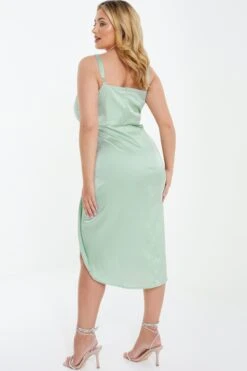 Curve Sage Satin Ruched Midi Dress 10 Curve Sage Satin Ruched Midi Dress -Deals Clothifyr Store 00100037296 XB