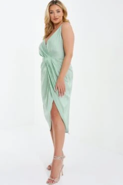 Curve Sage Satin Ruched Midi Dress 11 Curve Sage Satin Ruched Midi Dress -Deals Clothifyr Store 00100037296 XS