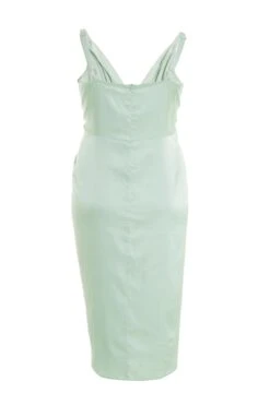 Curve Sage Satin Ruched Midi Dress 12 Curve Sage Satin Ruched Midi Dress -Deals Clothifyr Store 00100037296 ZB