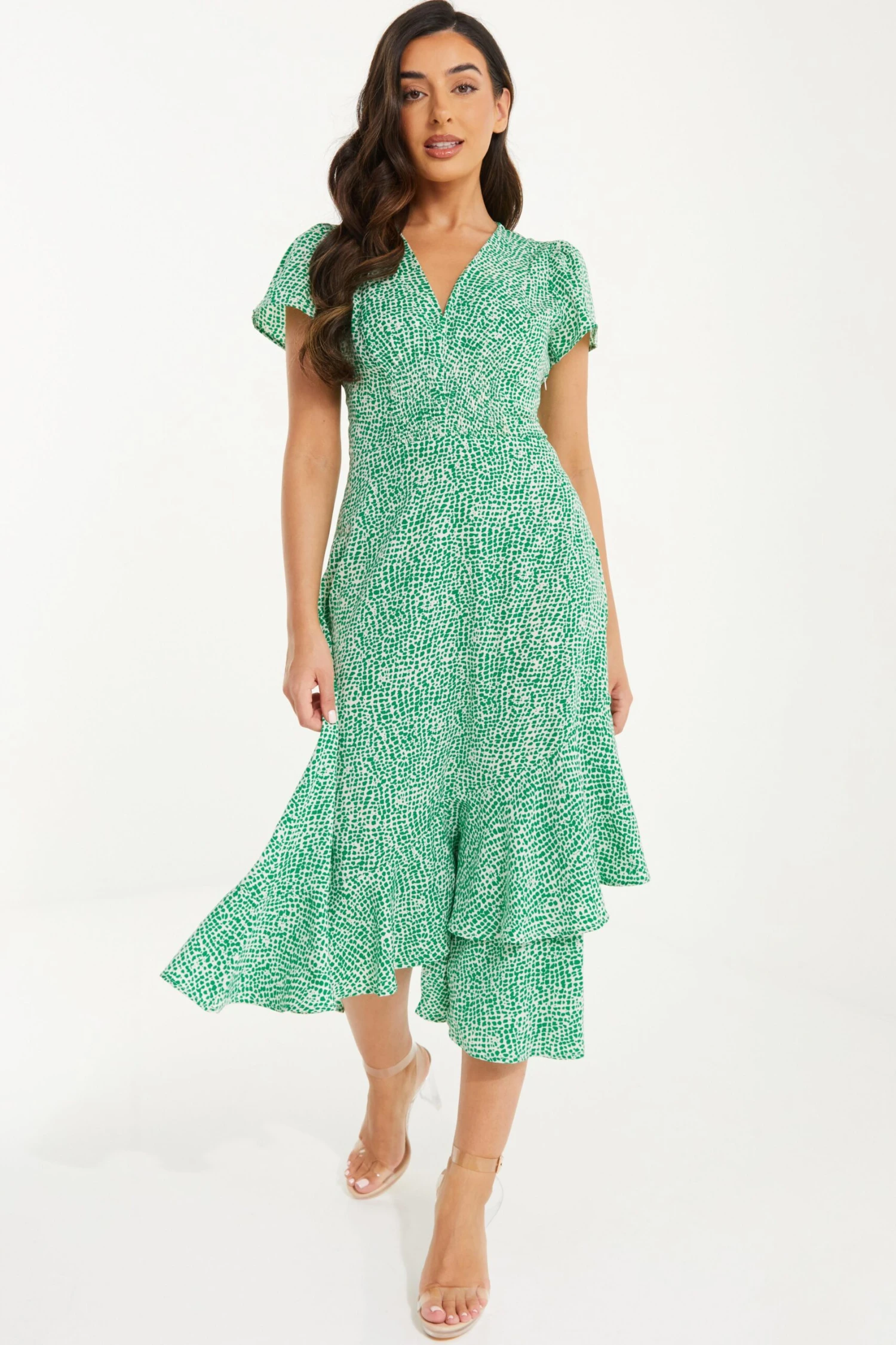 Petite Green Polka Dot Frill Midi Dress 4 Petite Green Polka Dot Frill Midi Dress - Image 2