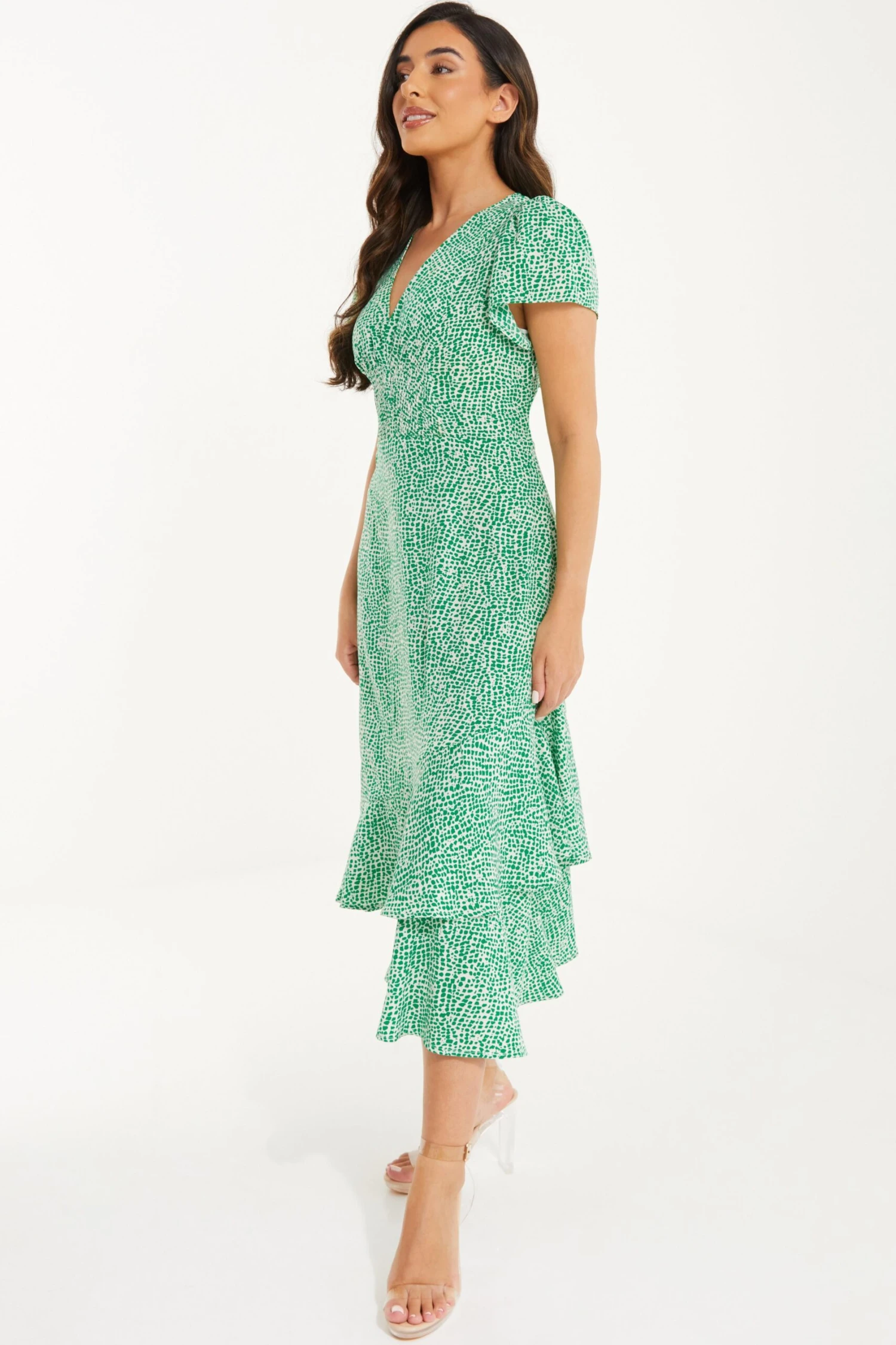 Petite Green Polka Dot Frill Midi Dress 6 Petite Green Polka Dot Frill Midi Dress - Image 4