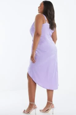 Curve Lilac Satin Ruched Midi Dress -Deals Clothifyr Store 00100037299 XB
