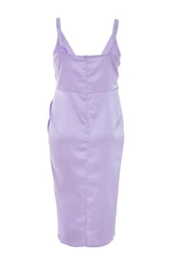Curve Lilac Satin Ruched Midi Dress -Deals Clothifyr Store 00100037299 ZB