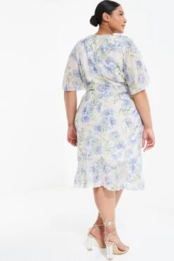 Curve Pink Floral Frill Midi Dress -Deals Clothifyr Store 00100037300 XB