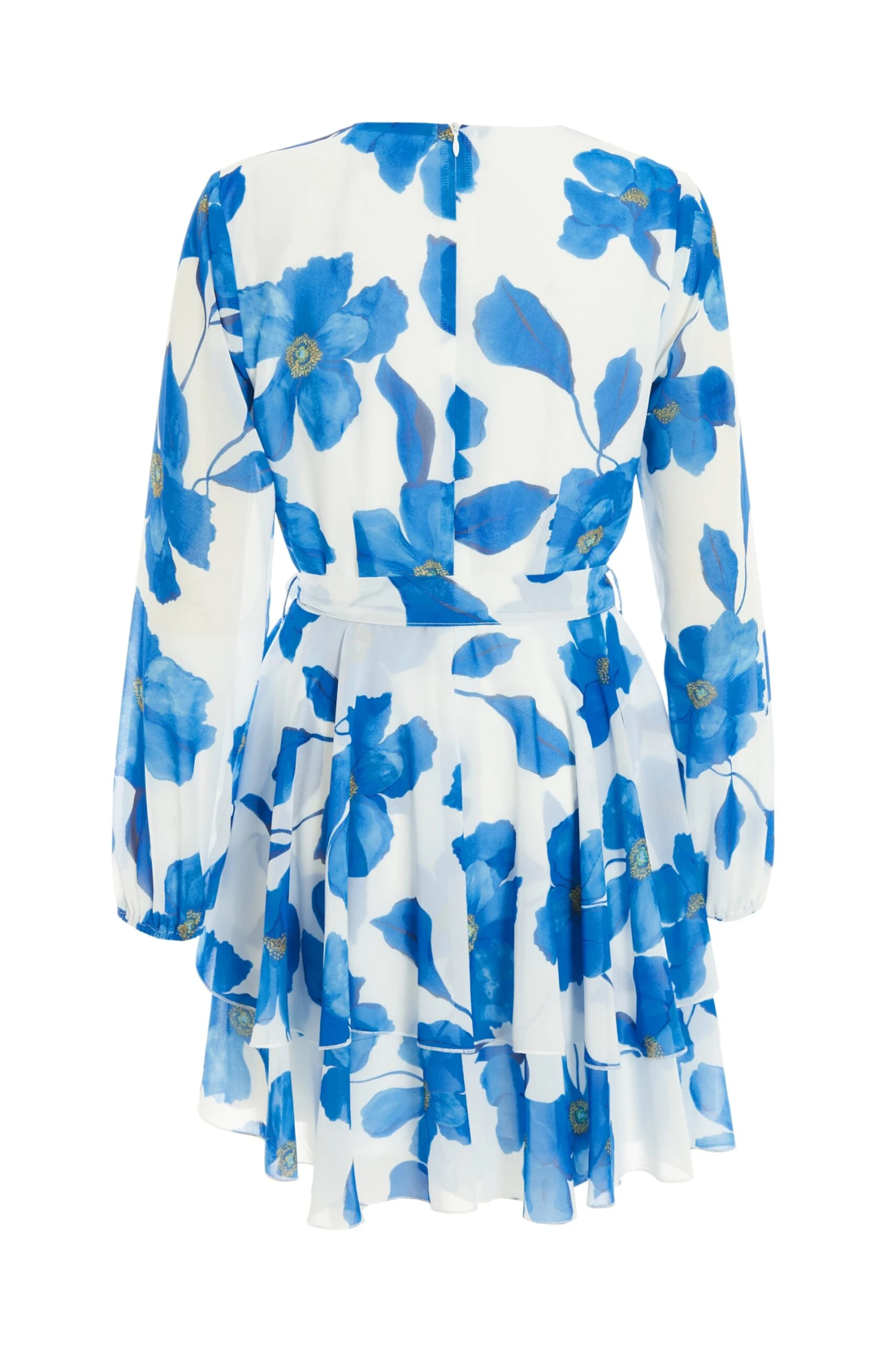 Petite Blue Chiffon Floral Tiered Mini Dress 7 Petite Blue Chiffon Floral Tiered Mini Dress - Image 5