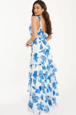 Petite Blue Chiffon Floral Tiered Maxi Dress 10 Petite Blue Chiffon Floral Tiered Maxi Dress -Deals Clothifyr Store 00100037302 XB