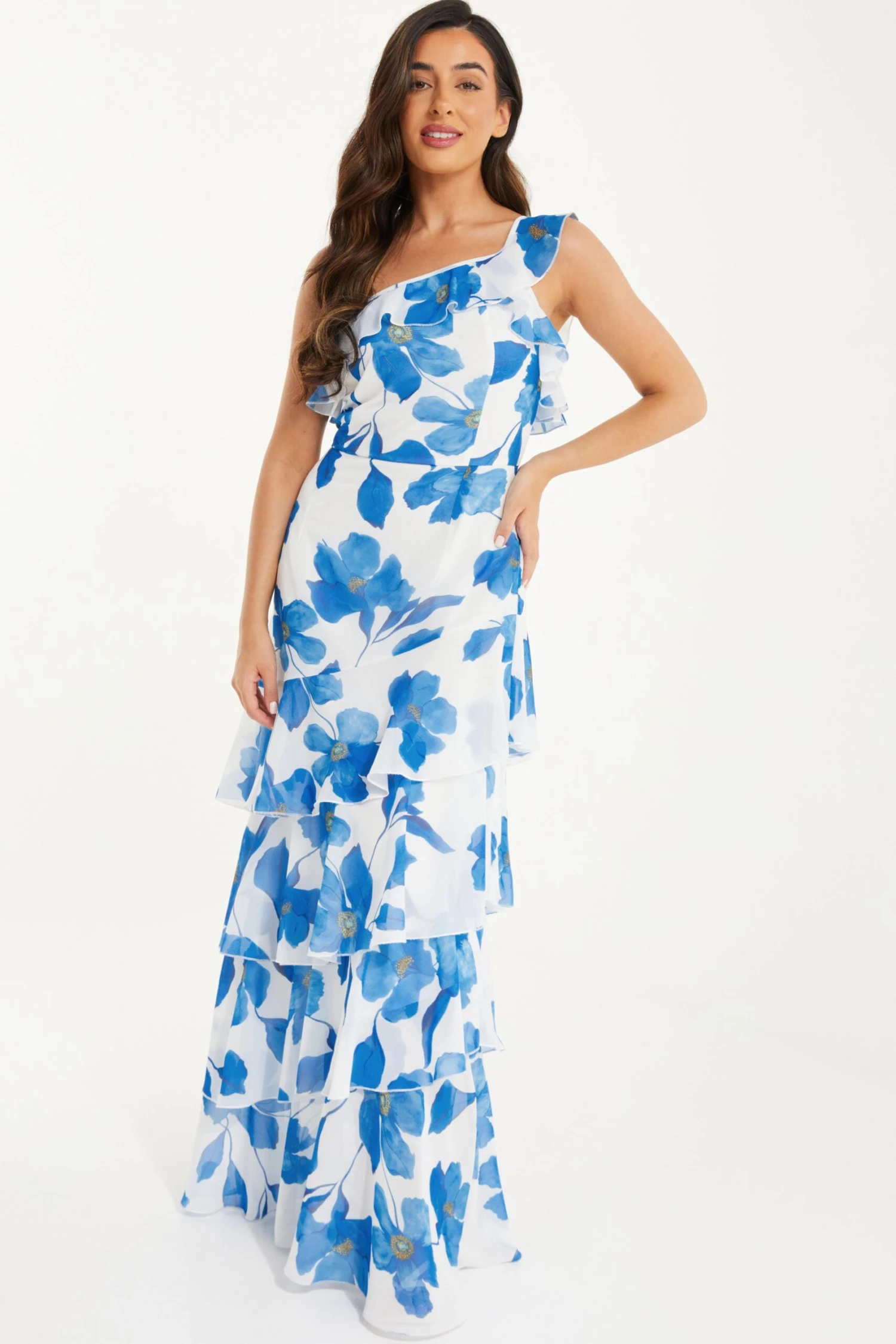 Petite Blue Chiffon Floral Tiered Maxi Dress 4 Petite Blue Chiffon Floral Tiered Maxi Dress - Image 2