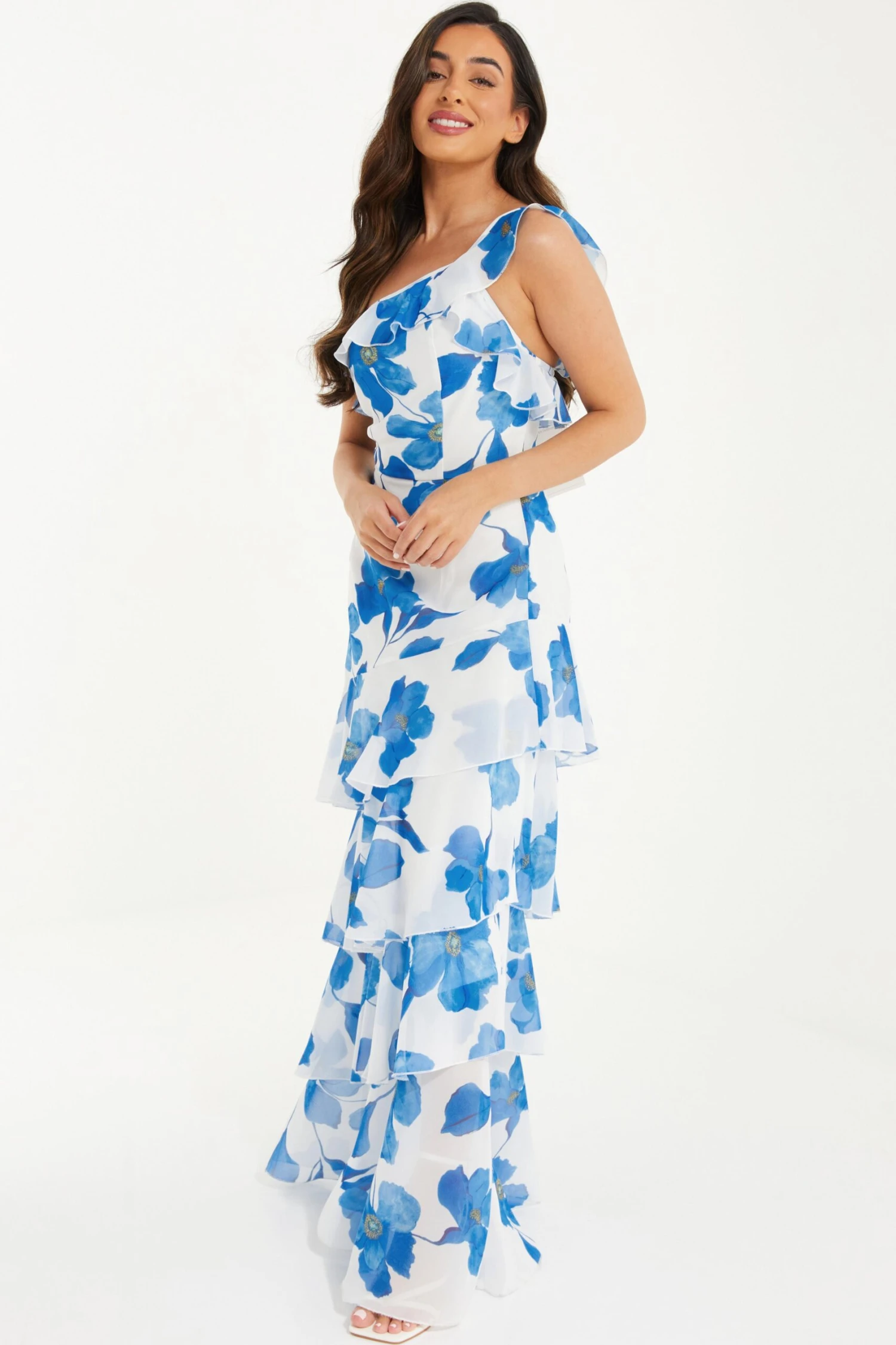Petite Blue Chiffon Floral Tiered Maxi Dress 6 Petite Blue Chiffon Floral Tiered Maxi Dress - Image 4