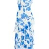 Petite Blue Chiffon Floral Tiered Maxi Dress -Deals Clothifyr Store 00100037302 ZM
