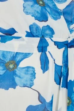 Curve Blue Chiffon Floral Cold Shoulder Midi Dress -Deals Clothifyr Store 00100037303 ZS