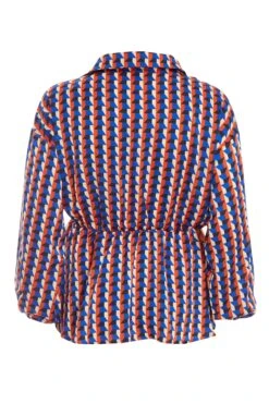 Curve Blue Satin Geometric Peplum Top -Deals Clothifyr Store 00100037305 ZB