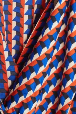 Curve Blue Satin Geometric Peplum Top -Deals Clothifyr Store 00100037305 ZS