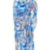 Blue Satin Aztec Print Ruched Midi Skirt -Deals Clothifyr Store 00100037357 ZM