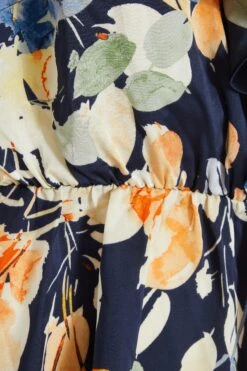 Navy Satin Floral Peplum Top -Deals Clothifyr Store 00100037363 ZS