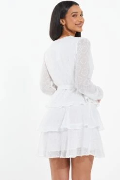 White Chiffon Polka Dot Skater Dress -Deals Clothifyr Store 00100037366 XB