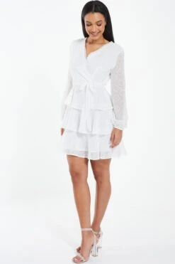 White Chiffon Polka Dot Skater Dress -Deals Clothifyr Store 00100037366 XS