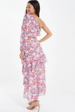 Multicoloured Chiffon Floral Frill Midi Skirt -Deals Clothifyr Store 00100037369 XB