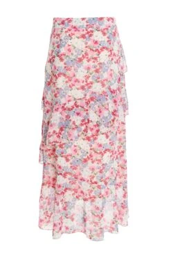 Multicoloured Chiffon Floral Frill Midi Skirt -Deals Clothifyr Store 00100037369 ZB