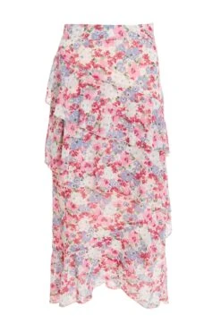 Multicoloured Chiffon Floral Frill Midi Skirt