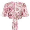 Pink Paisley Print Tie Front Crop Top -Deals Clothifyr Store 00100037375 ZM