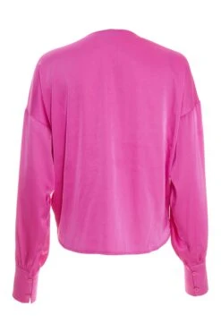 Pink Satin Tie Cropped Blouse -Deals Clothifyr Store 00100037376 ZB