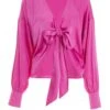 Pink Satin Tie Cropped Blouse