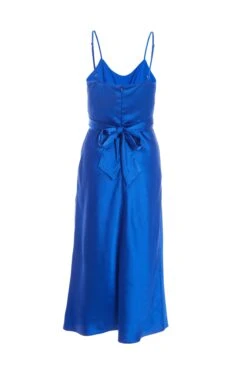 Petite Royal Blue Satin Ruched Midi Dress -Deals Clothifyr Store 00100037385 ZB