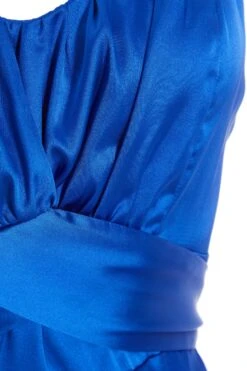 Petite Royal Blue Satin Ruched Midi Dress -Deals Clothifyr Store 00100037385 ZS