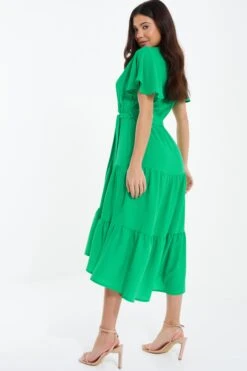 Jade Green Dip Hem Midi Dress -Deals Clothifyr Store 00100037388 XB