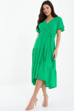 Jade Green Dip Hem Midi Dress -Deals Clothifyr Store 00100037388 XS