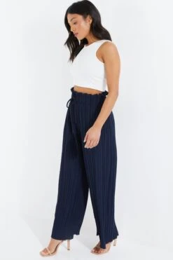 Petite Navy Pleated Wide Leg Trousers -Deals Clothifyr Store 00100037393 XS
