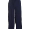 Petite Navy Pleated Wide Leg Trousers