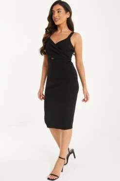 Petite Black Cut Out Midi Dress -Deals Clothifyr Store 00100037398 XS
