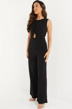 Petite Black Cut Out Palazzo Jumpsuit -Deals Clothifyr Store 00100037399 XS